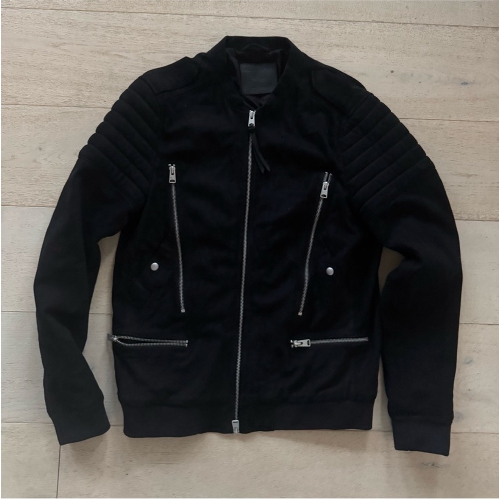 All Saints Black Suede Bomber Jacket